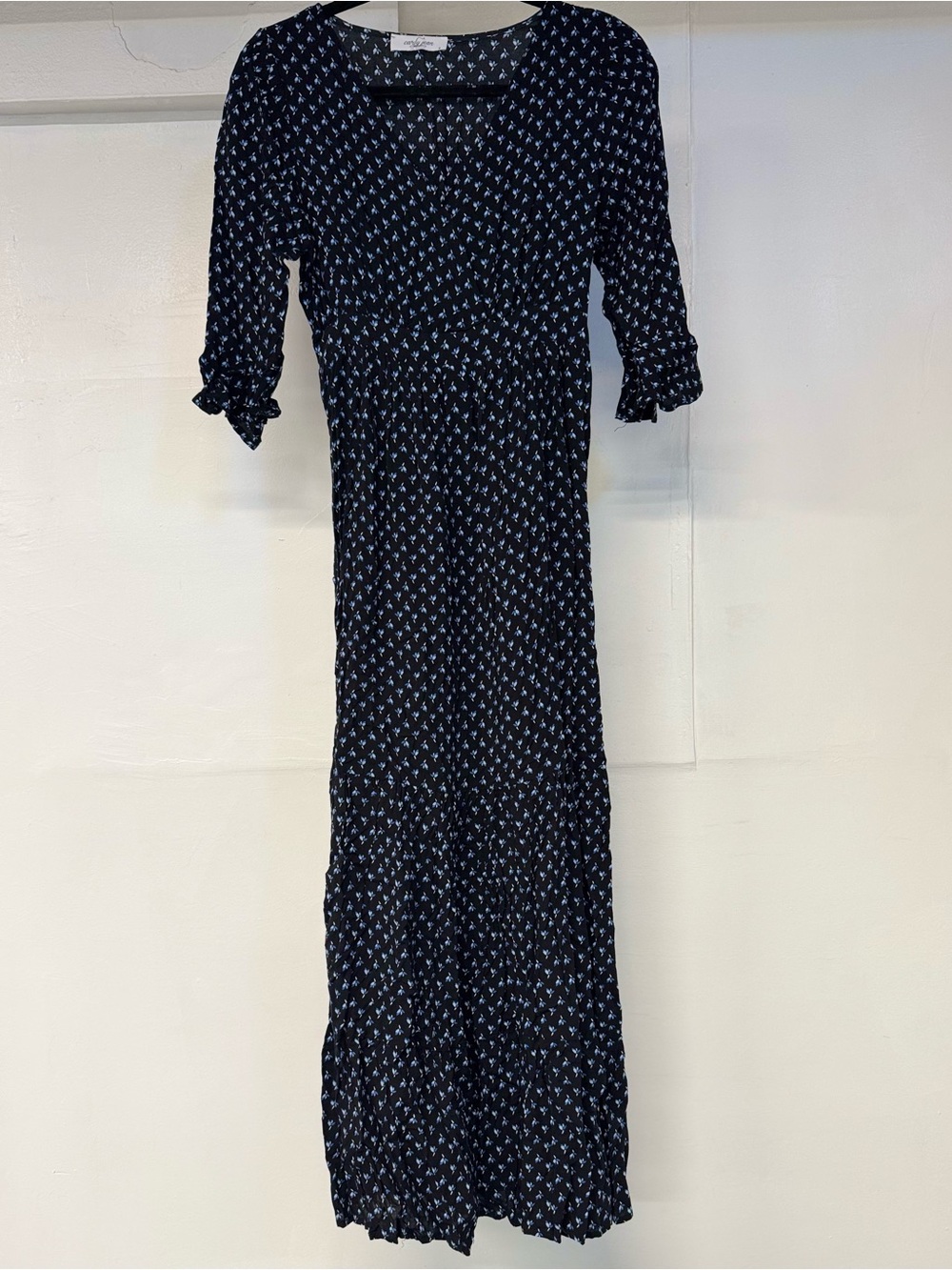 Navy Floral Maxi Dress with Puff Sleeves